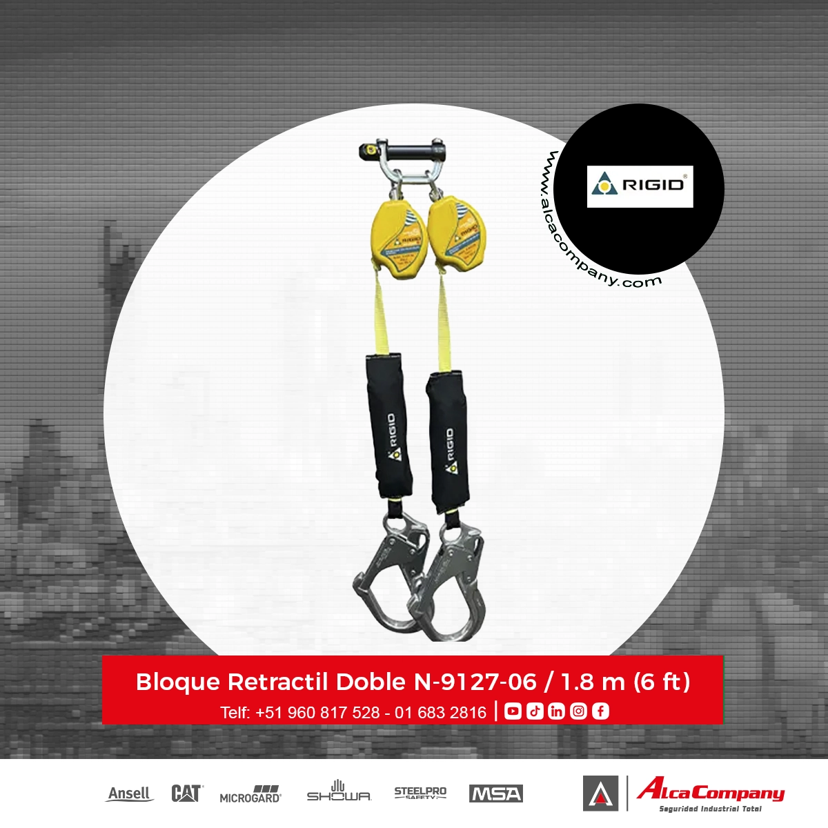 Bloque Retractil Doble N-9127-06 / 1.8 m (6 ft) Kevlar Rigid