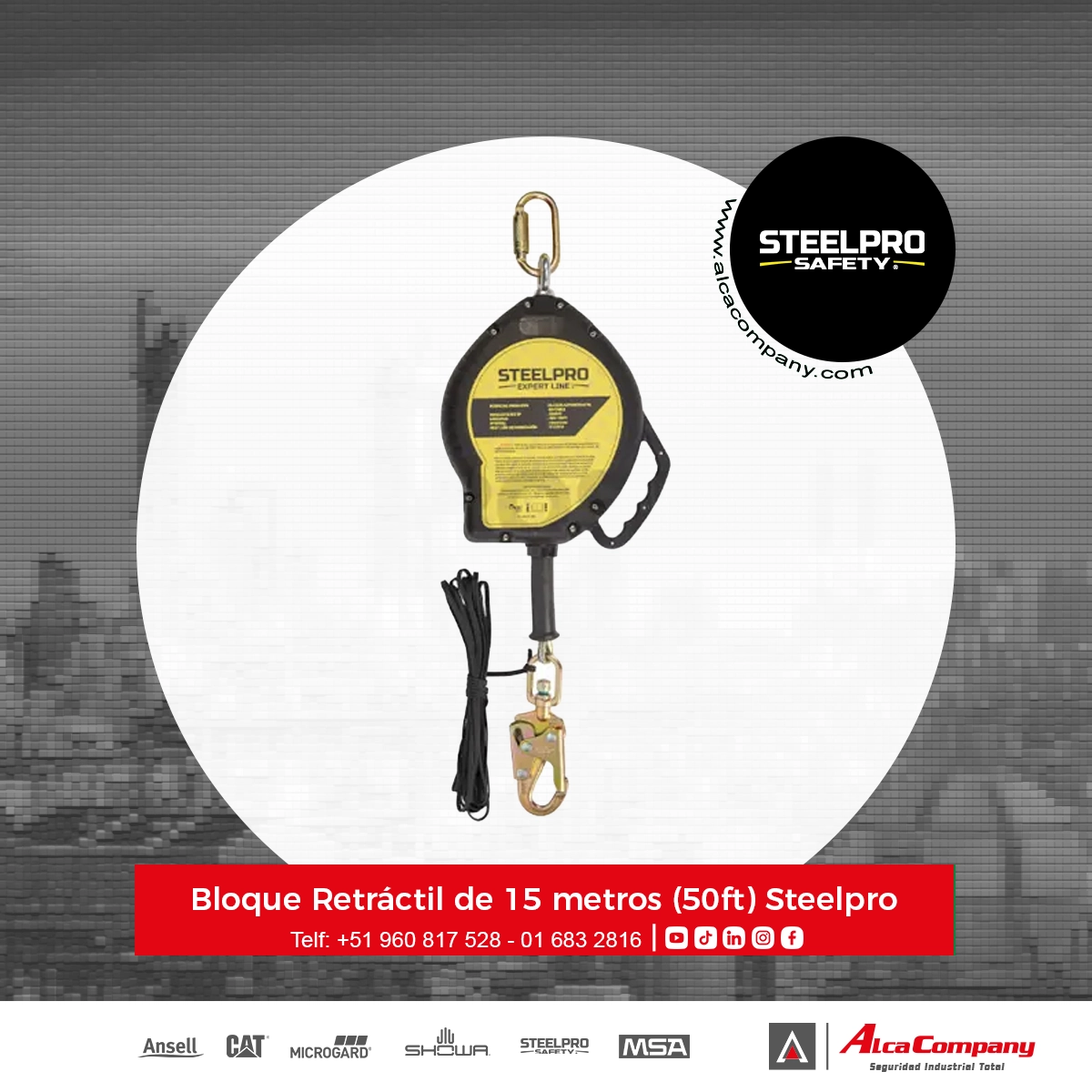 Bloque Retráctil de 15 metros (50ft) Steelpro