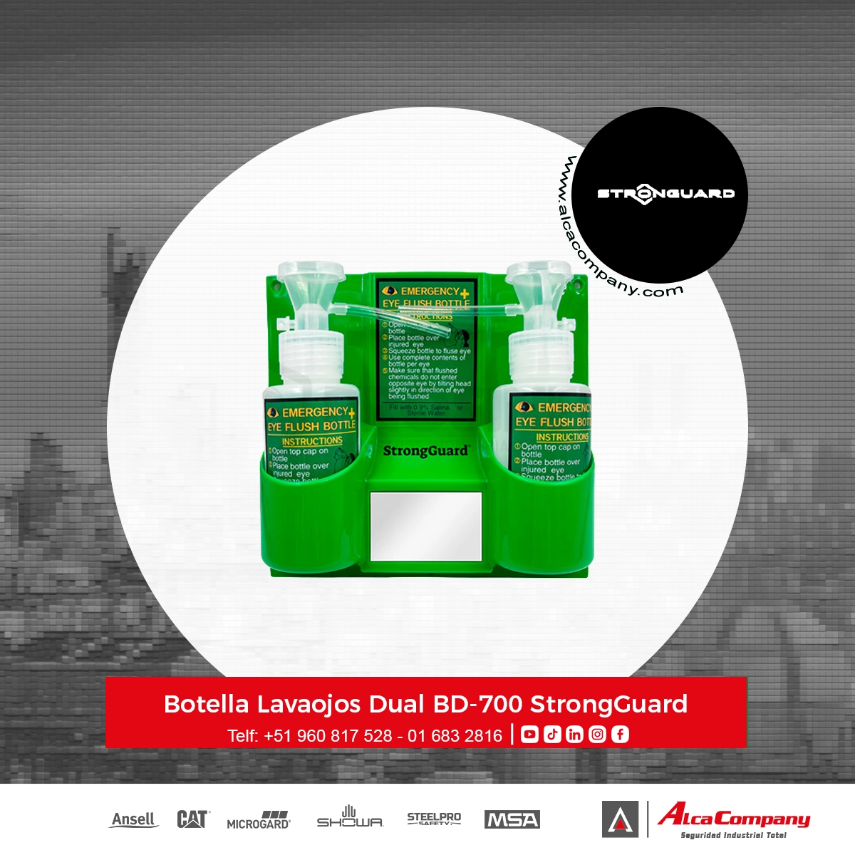 Botella Lavaojos Dual StrongGuard BD-700