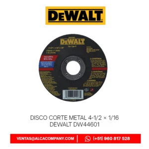 Disco Corte Metal 4-1/2′′ × 1/16′′ DeWalt DW44601