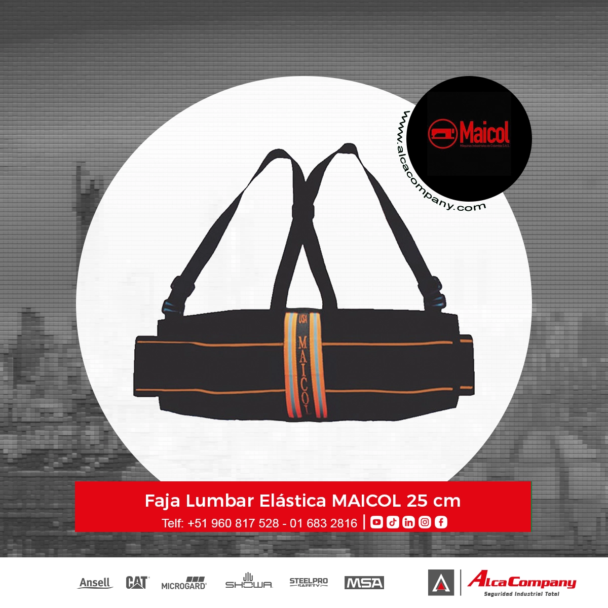 Faja Lumbar Elástica MAICOL 25 cm